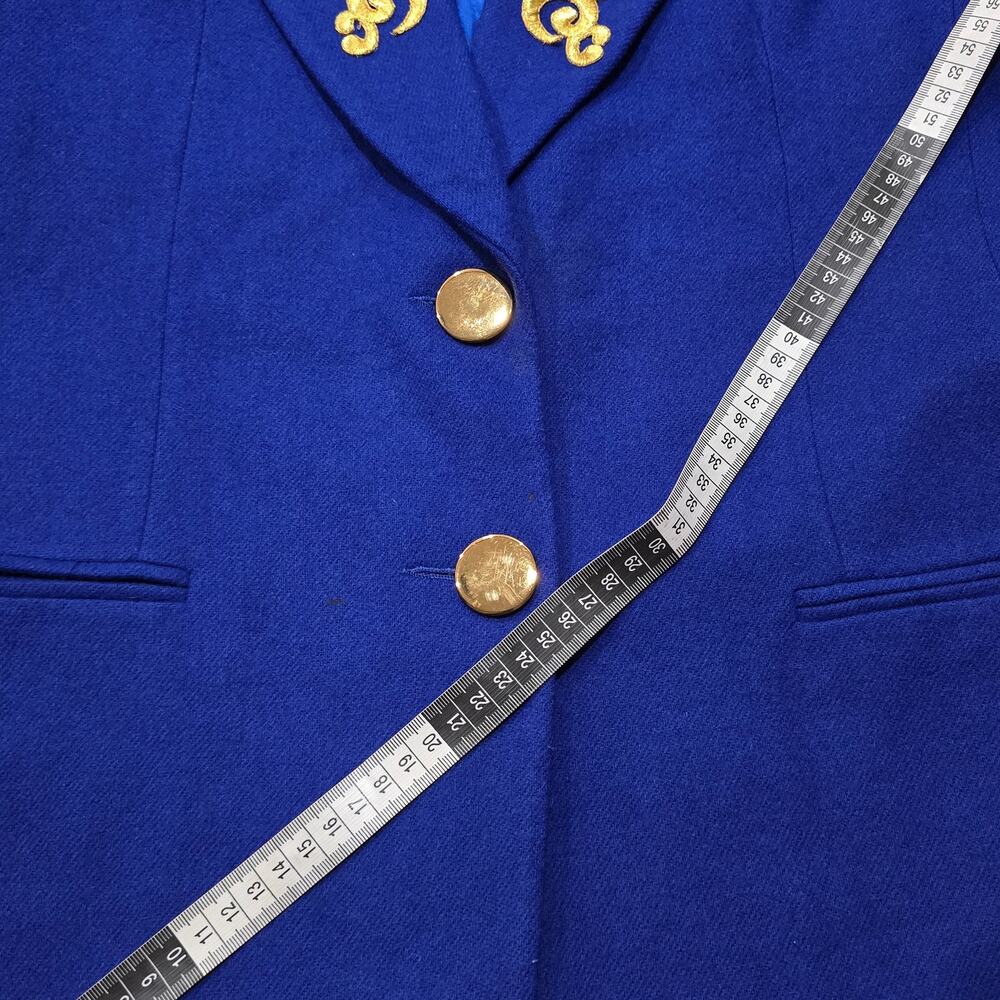 Vintage Oleg Cassini Royal Blue Gold Swirl Accent Embroidered Wool Blazer Jacket - Picture 4 of 10